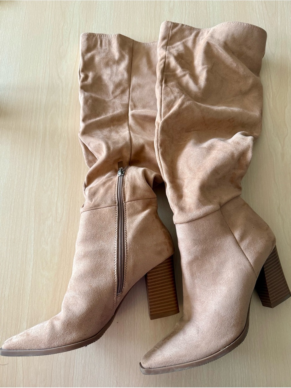 Women’s Knee Length Slouchy Heel Boots - Beige